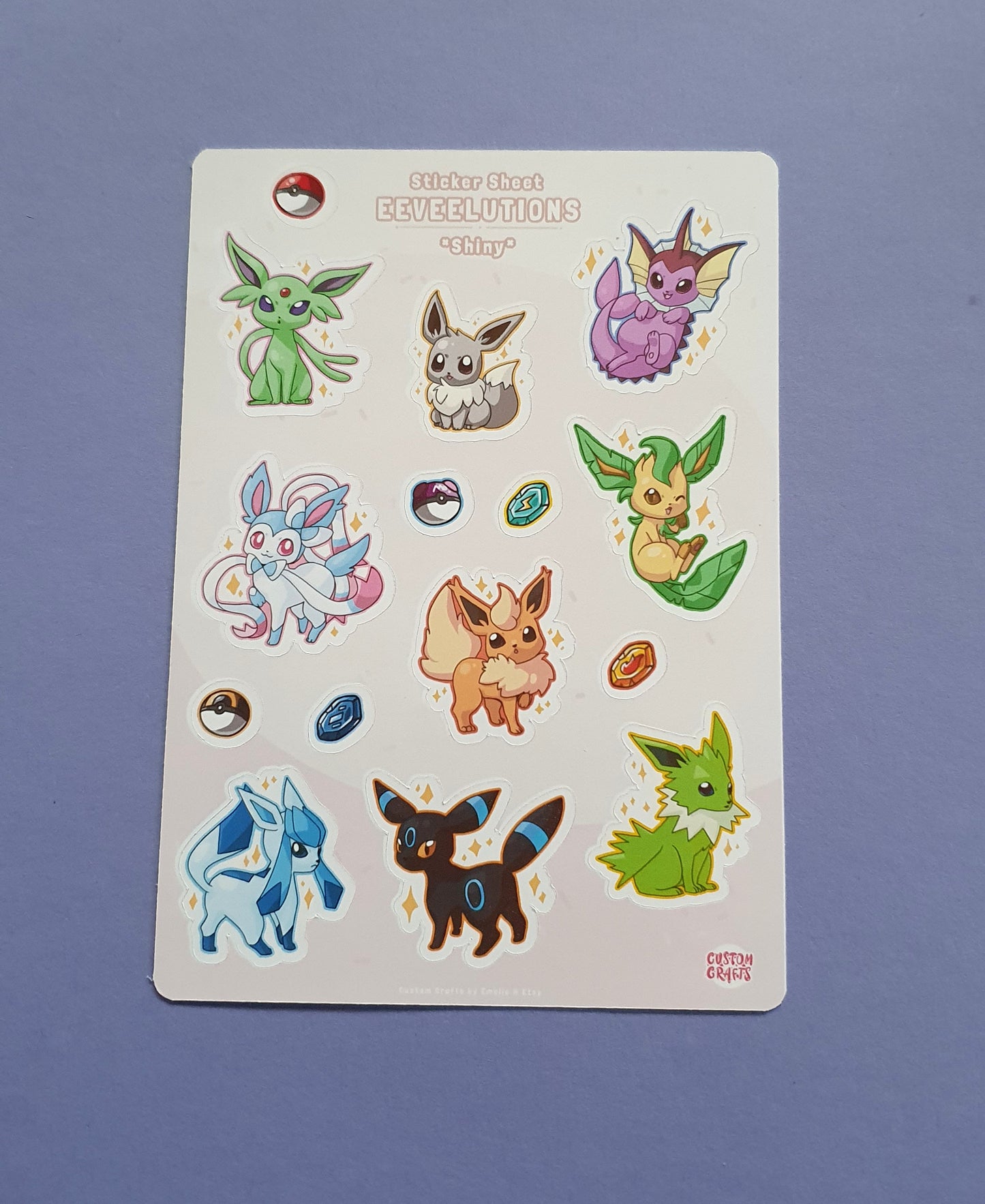 Eeveelutions stickersheet with 15 stickers
