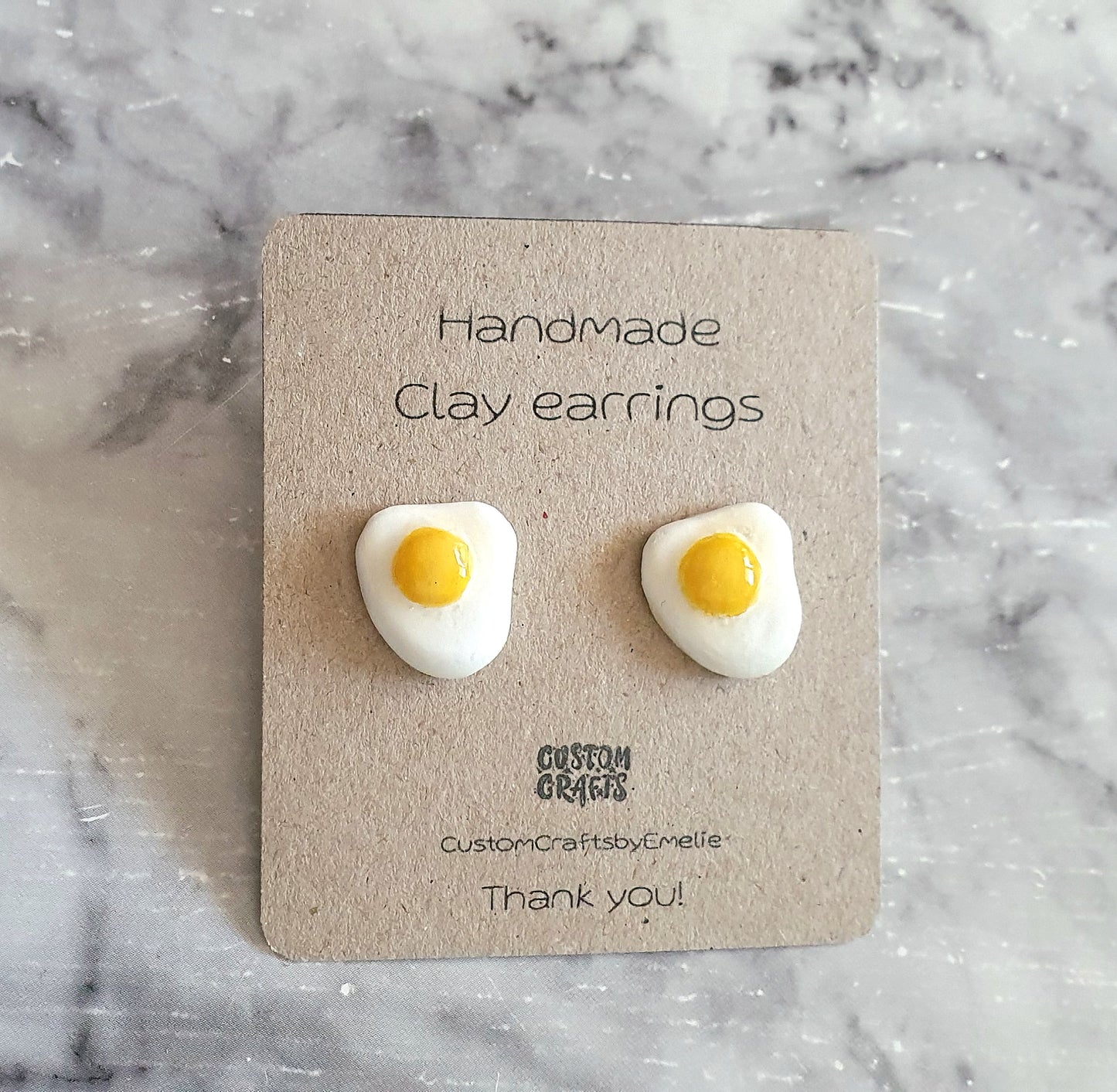 Fried eggs, funny food earrings - Hand made clay stud earrings