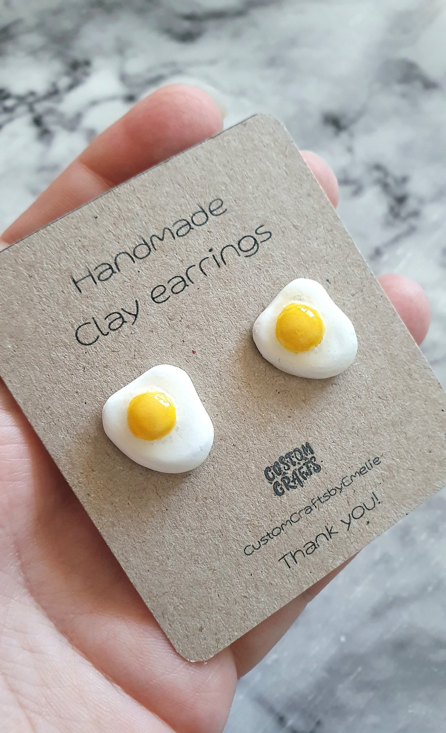 Fried eggs, funny food earrings - Hand made clay stud earrings