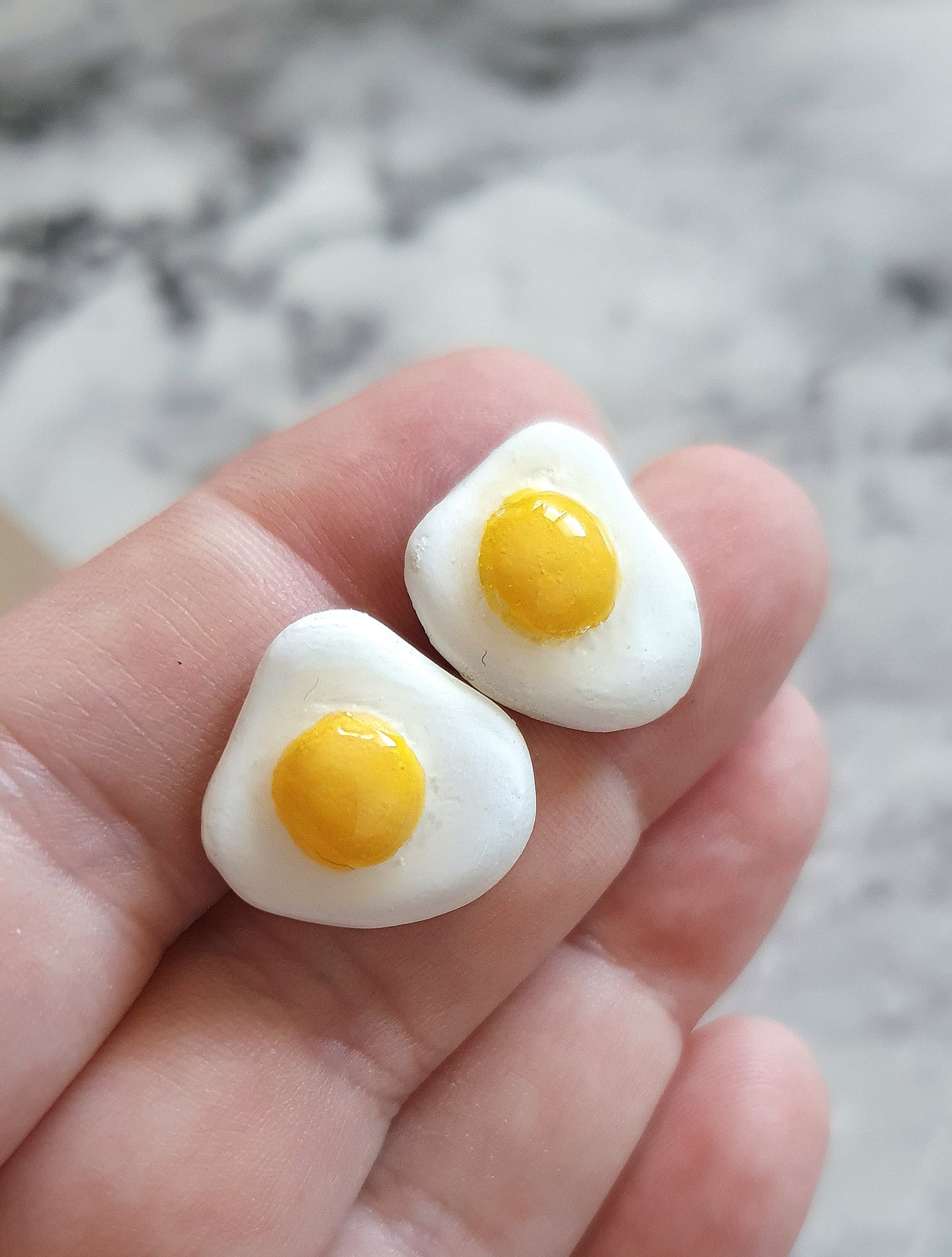 Fried eggs, funny food earrings - Hand made clay stud earrings