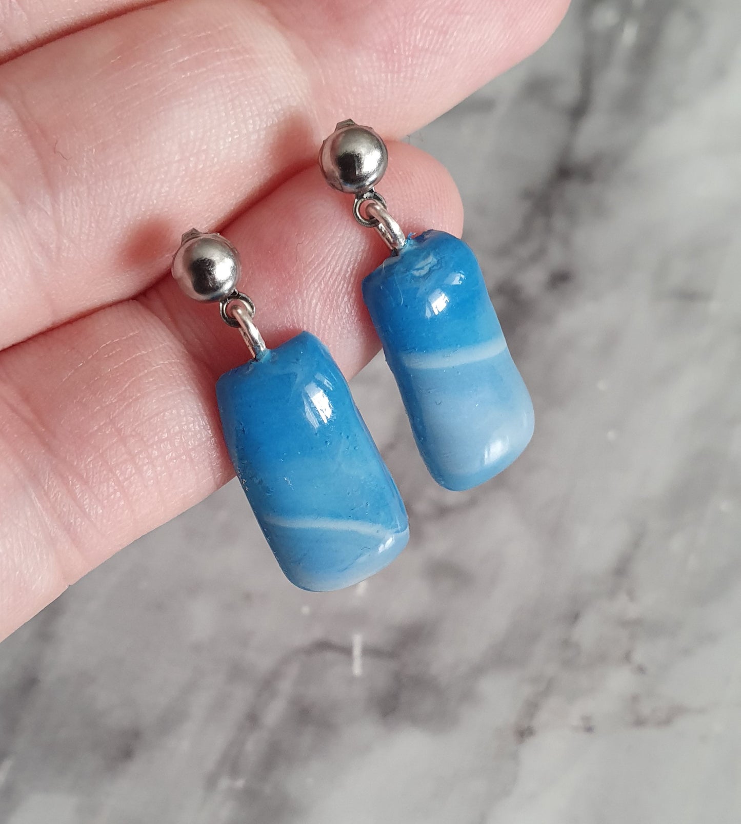 Blue Sky-drops hand made polymer clay stud earrings