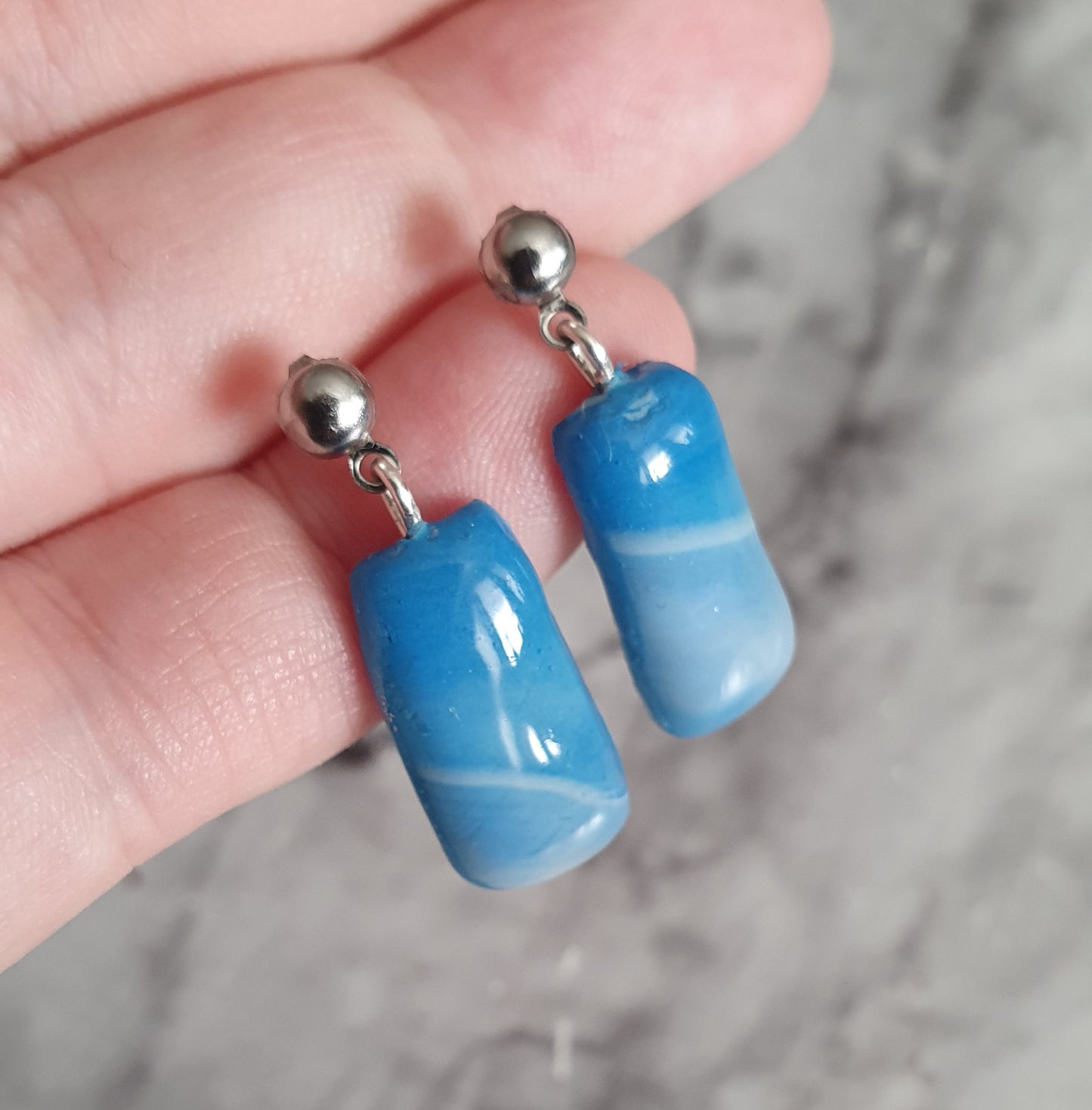 Blue Sky-drops hand made polymer clay stud earrings