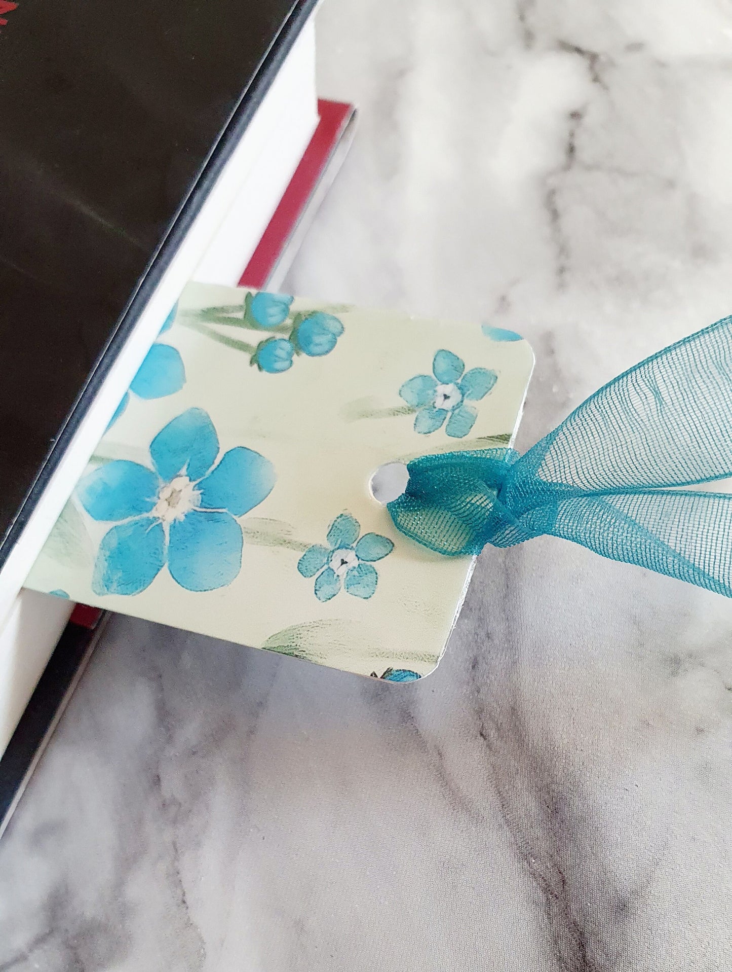 Delightful Forget me not flower - Bookmark laminated with ribbon