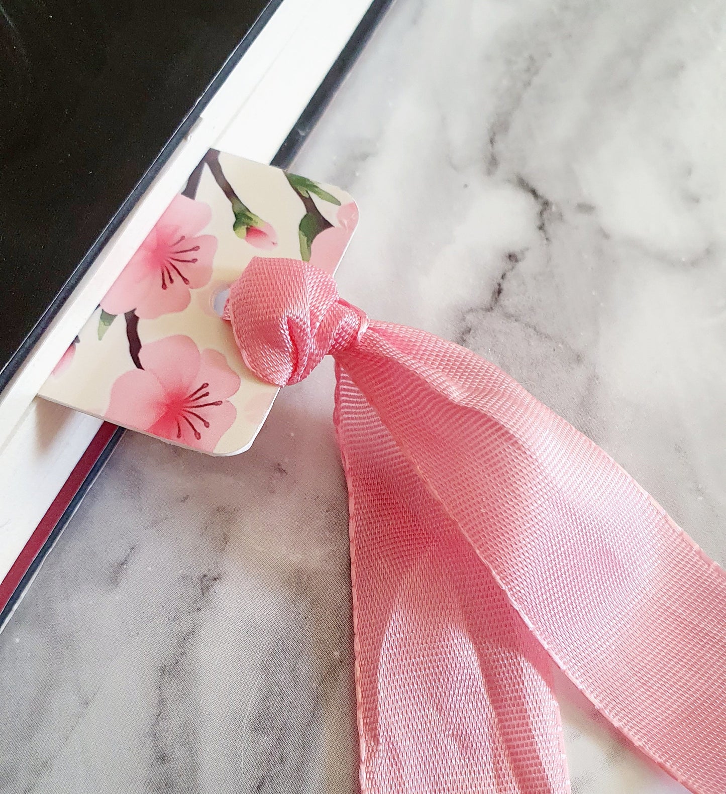Lovely Cherry Blossom - Bookmark laminated with ribbon
