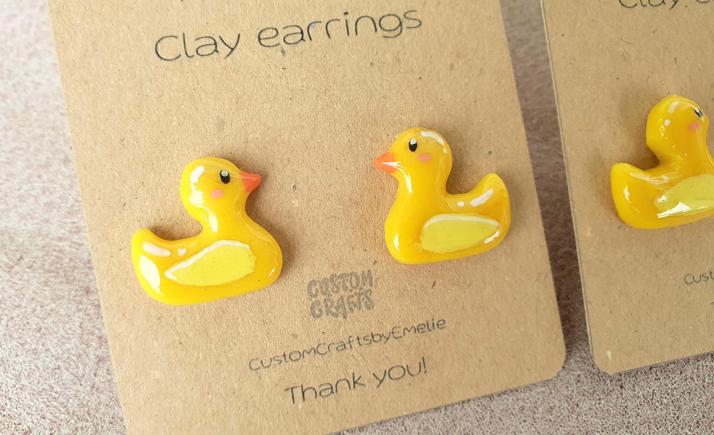 Adorable yellow rubber duck - Handmade polymer clay stud earrings