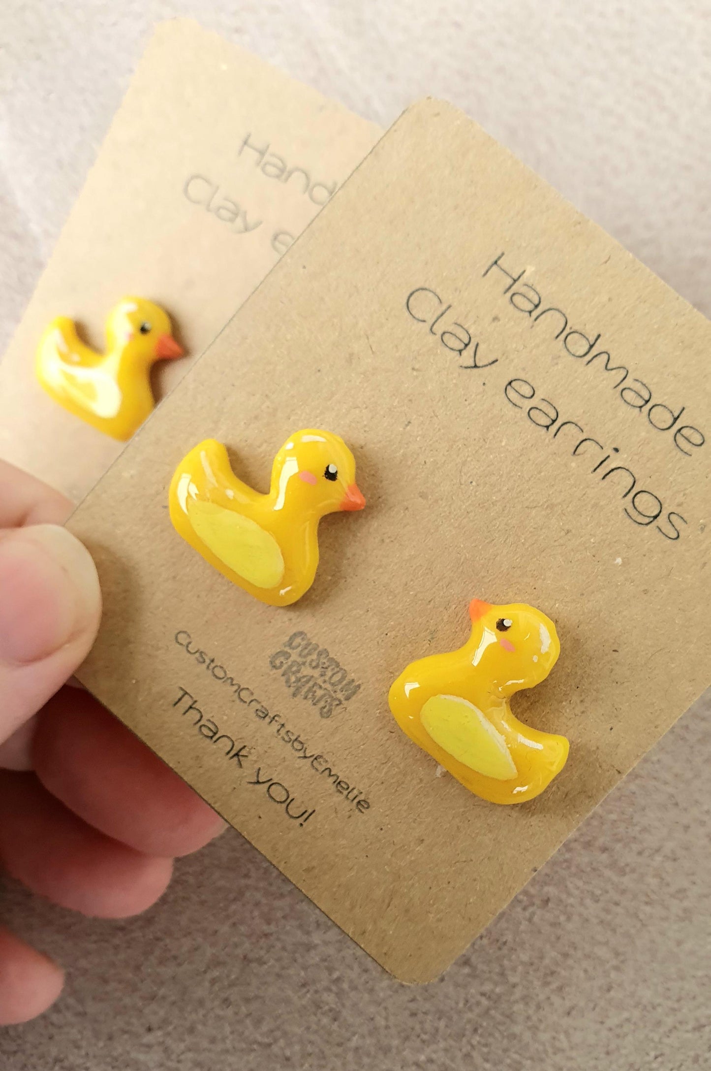 Adorable yellow rubber duck - Handmade polymer clay stud earrings