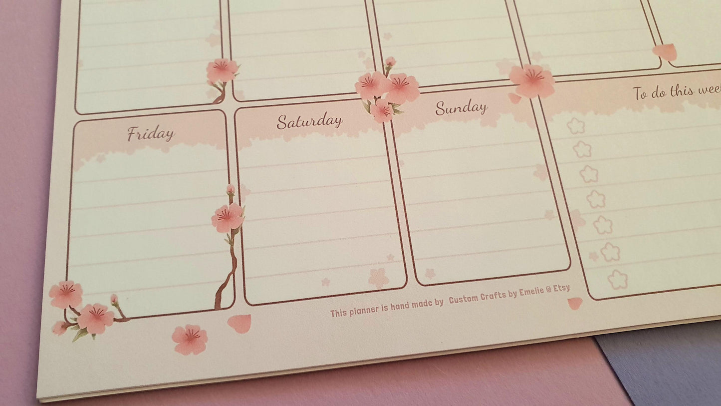 Cherry blossom Weekly Planner, hand made cute planner, 3 or 6 months