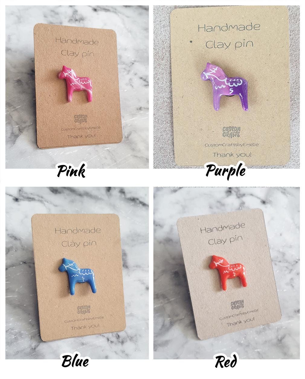 Handmade Dalecarlia horse polymer clay pin
