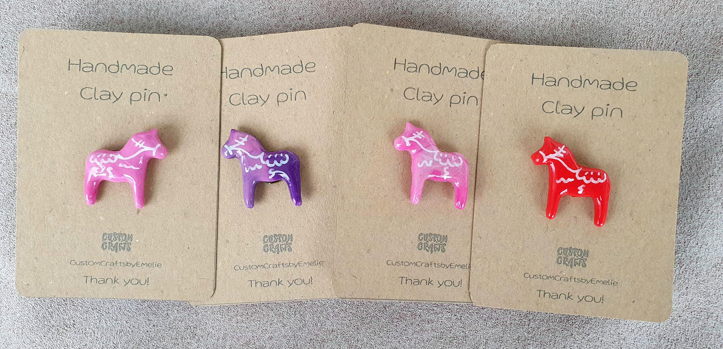 Handmade Dalecarlia horse polymer clay pin