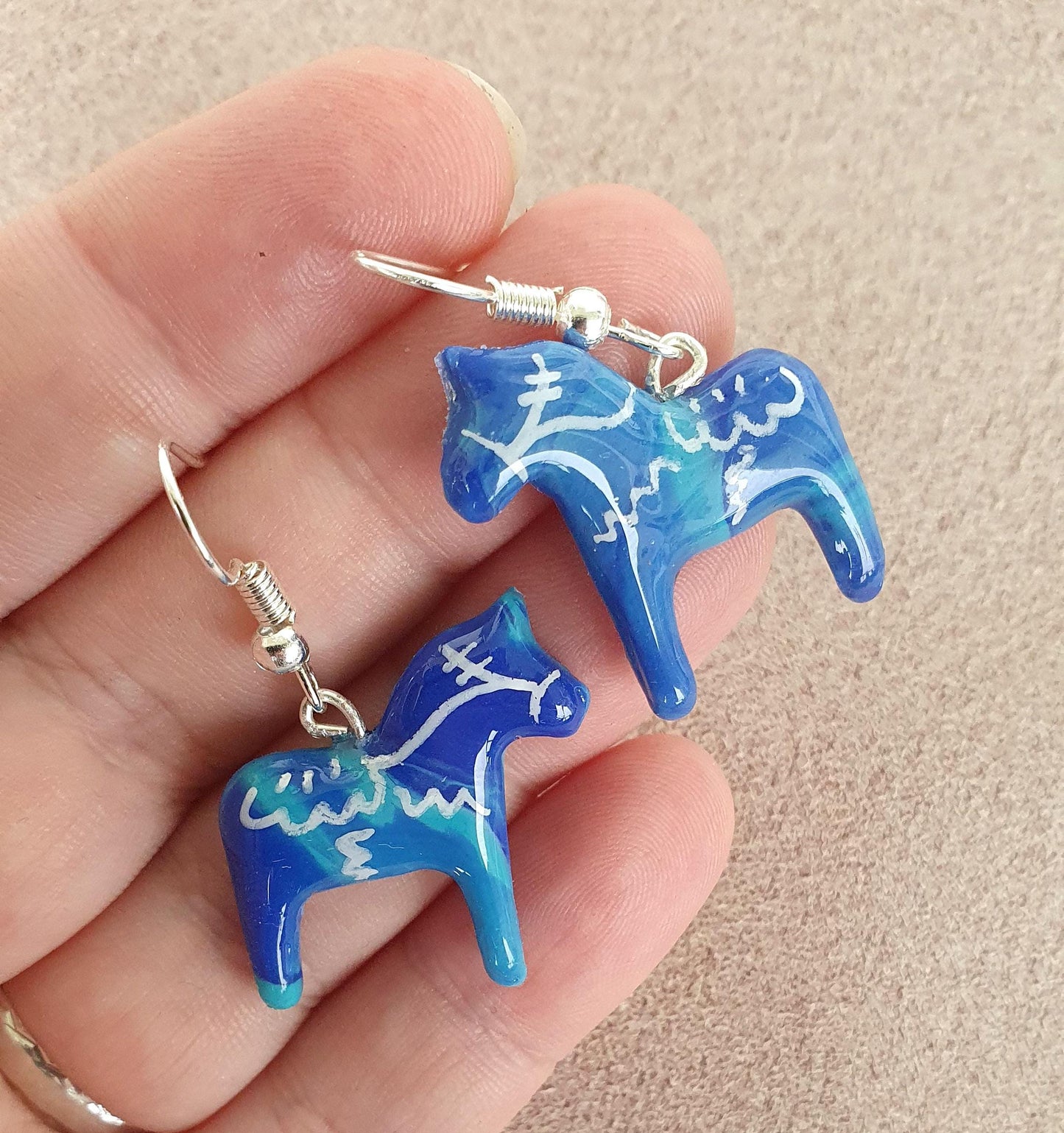 Handmade polymer clay hook earrings - Dalecarlia horse