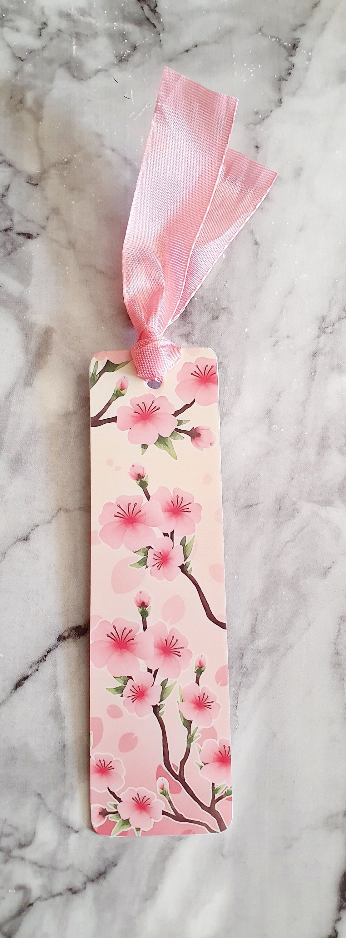Lovely Cherry Blossom - Bookmark laminated with ribbon
