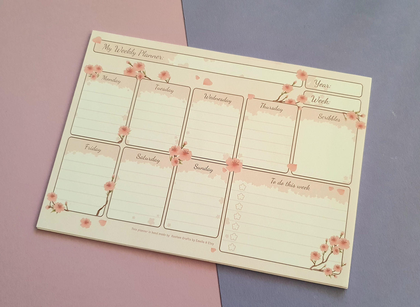 Cherry blossom Weekly Planner, hand made cute planner, 3 or 6 months