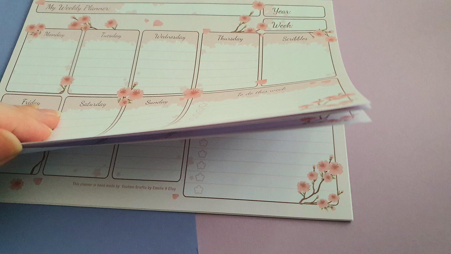 Cherry blossom Weekly Planner, hand made cute planner, 3 or 6 months