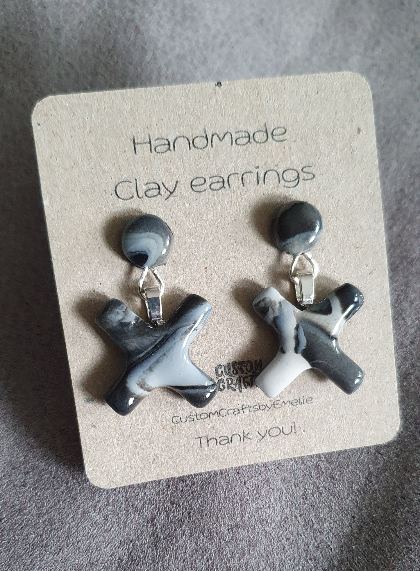 Marble crosses - hand made stud earrings