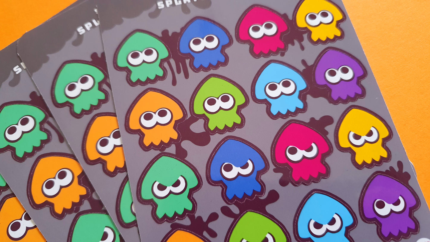 Splatoon squids, inkling sticker sheet. Glossy, high quality stickers (16 stickers in total).
