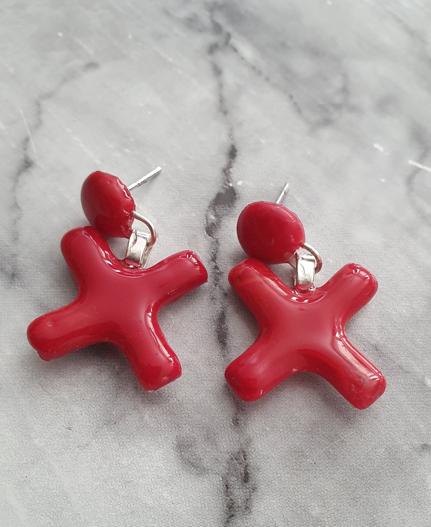 Red X - Hand made polymer clay stud earrings