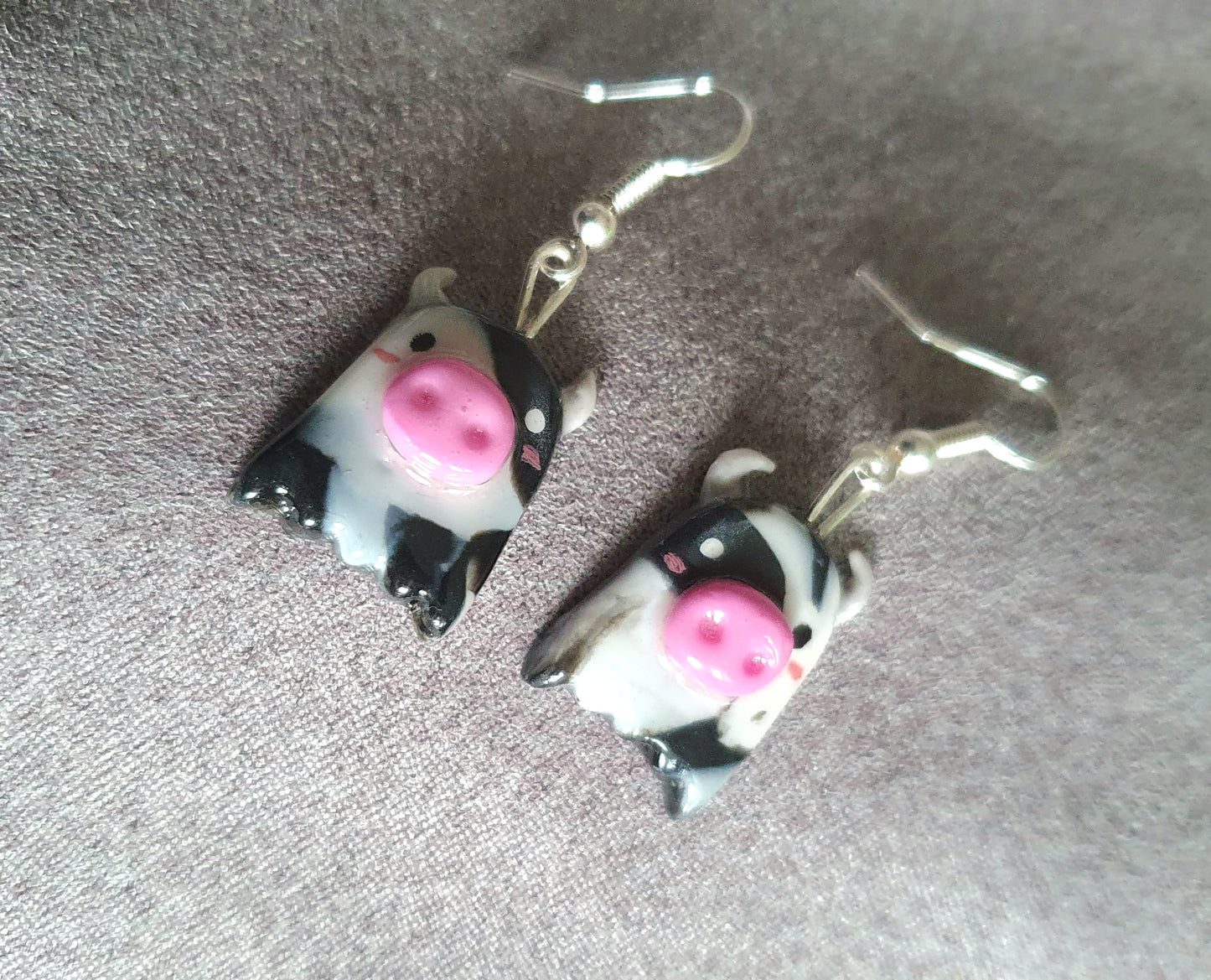 Mooooo ghostly cows hook earrings, hand made polymer clay