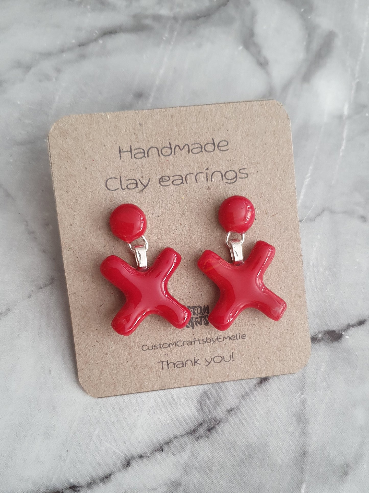 Red X - Hand made polymer clay stud earrings