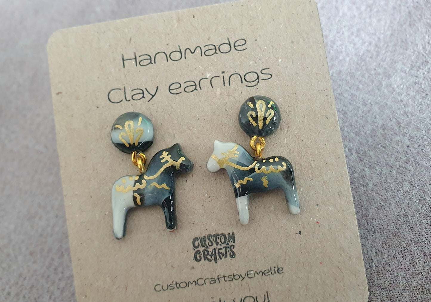 Dalecarlia Marble with gold - hand made stud earrings