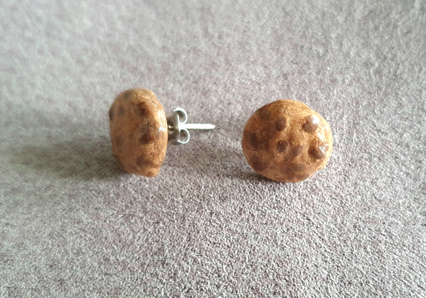 Chocolate chip Cookies - hand made stud earrings