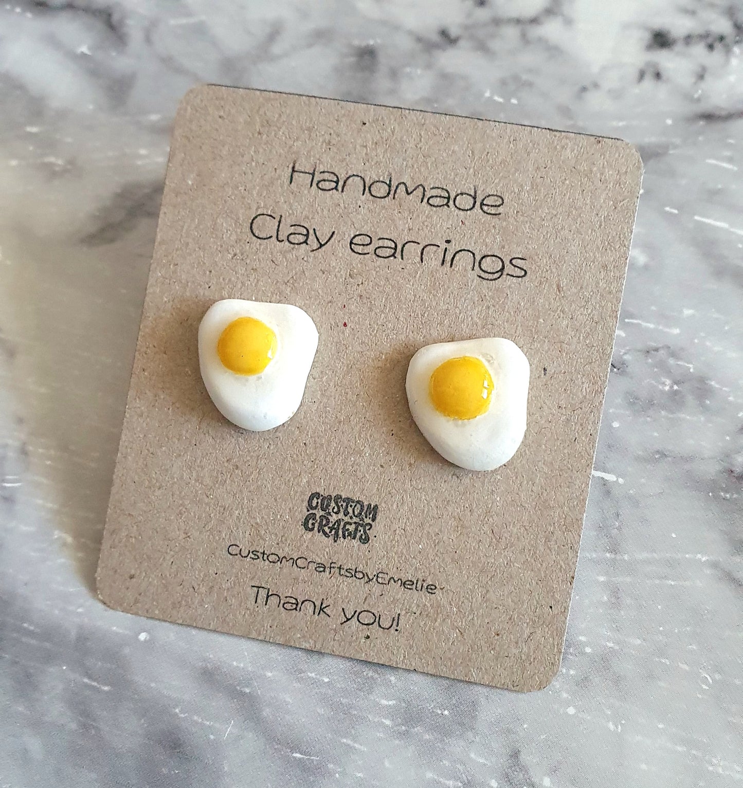 Fried eggs, funny food earrings - Hand made clay stud earrings
