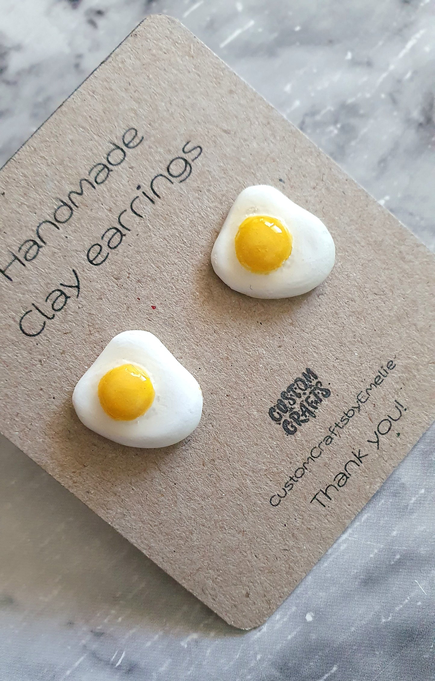 Fried eggs, funny food earrings - Hand made clay stud earrings