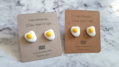 Fried eggs, funny food earrings - Hand made clay stud earrings