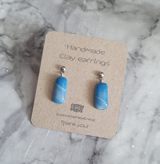 Blue Sky-drops hand made polymer clay stud earrings