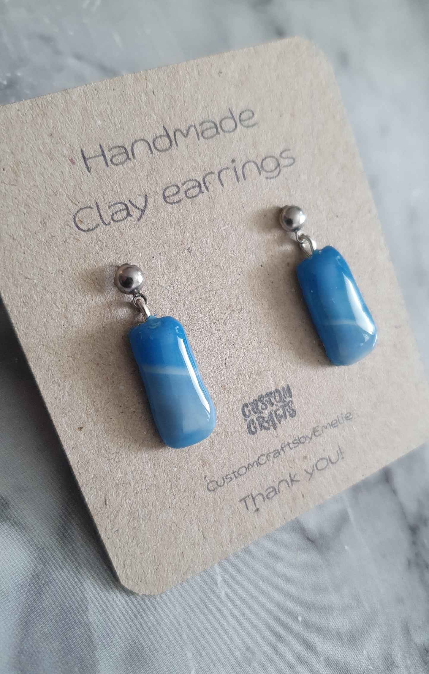 Blue Sky-drops hand made polymer clay stud earrings