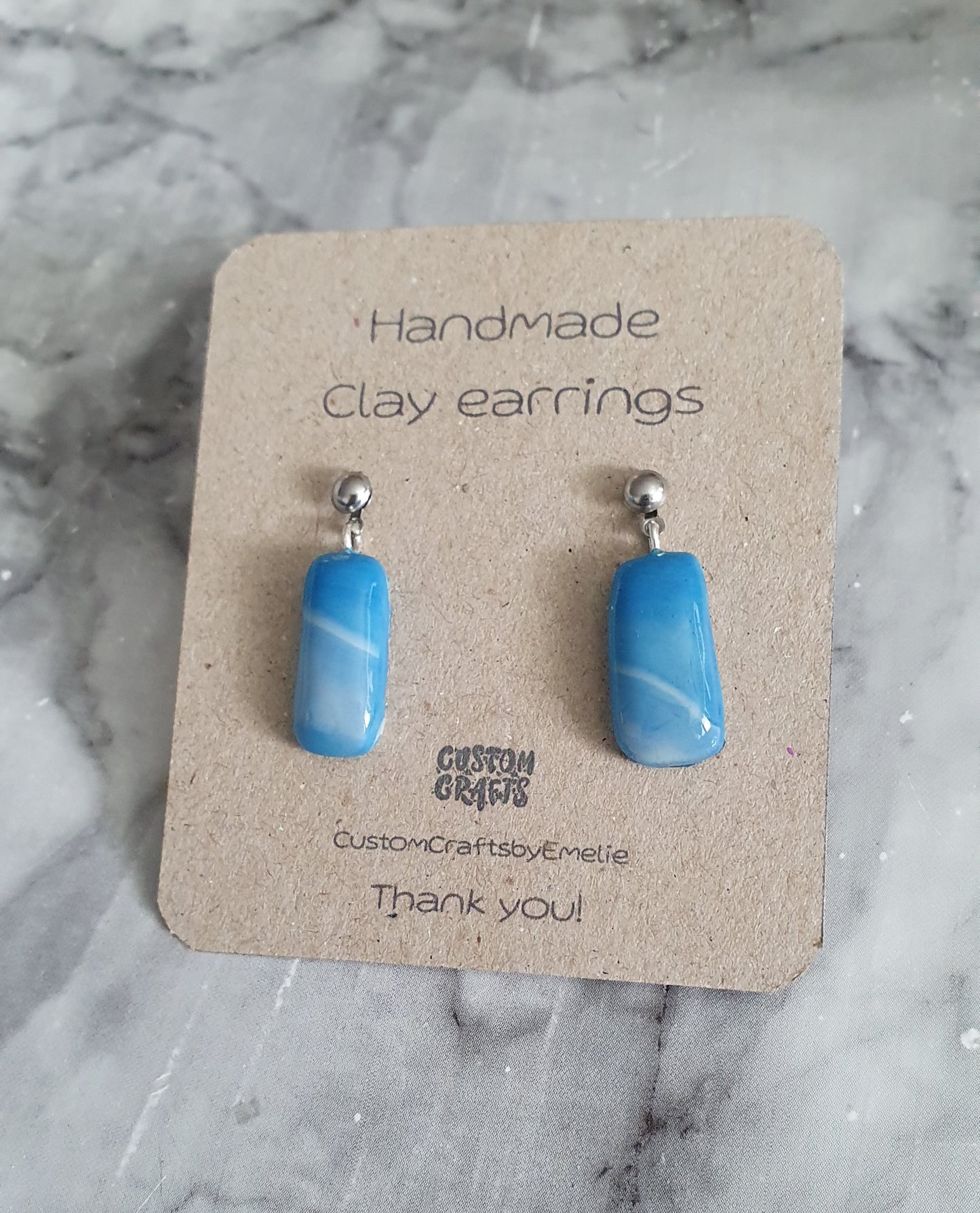 Blue Sky-drops hand made polymer clay stud earrings