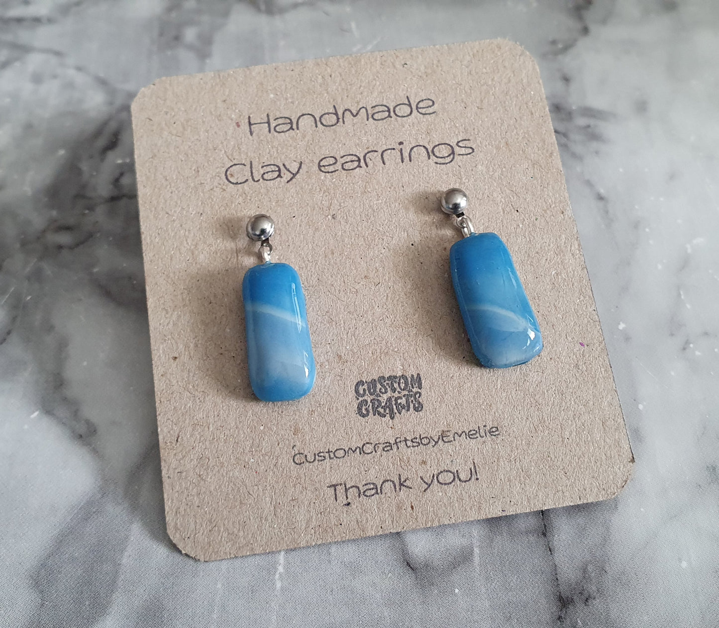 Blue Sky-drops hand made polymer clay stud earrings