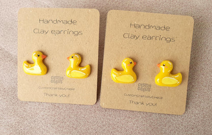 Adorable yellow rubber duck - Handmade polymer clay stud earrings
