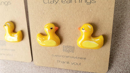 Adorable yellow rubber duck - Handmade polymer clay stud earrings