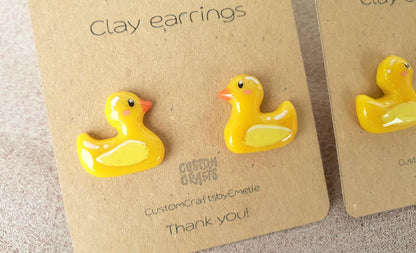 Adorable yellow rubber duck - Handmade polymer clay stud earrings