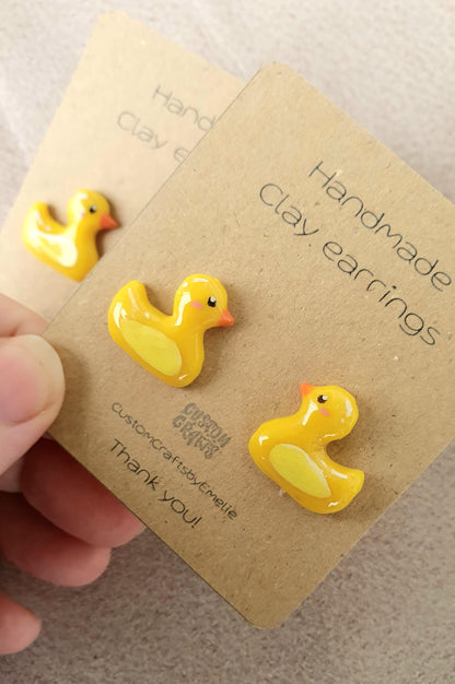 Adorable yellow rubber duck - Handmade polymer clay stud earrings