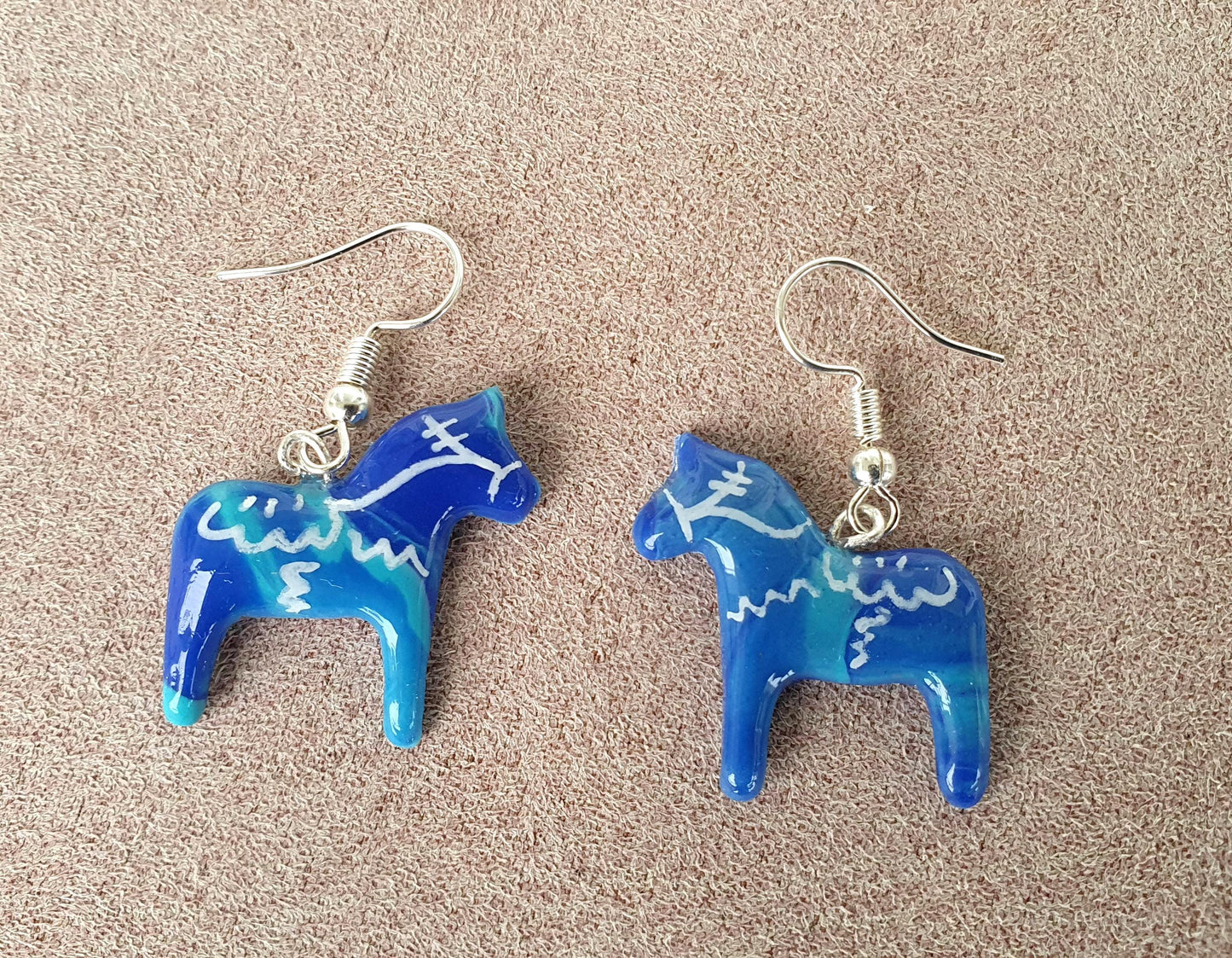 Handmade polymer clay hook earrings - Dalecarlia horse