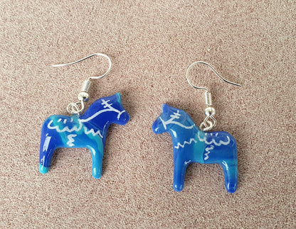 Handmade polymer clay hook earrings - Dalecarlia horse