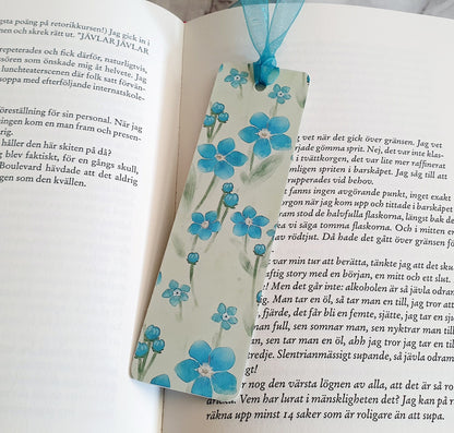 Delightful Forget me not flower - Bookmark laminated with ribbon