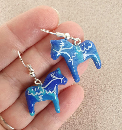 Handmade polymer clay hook earrings - Dalecarlia horse
