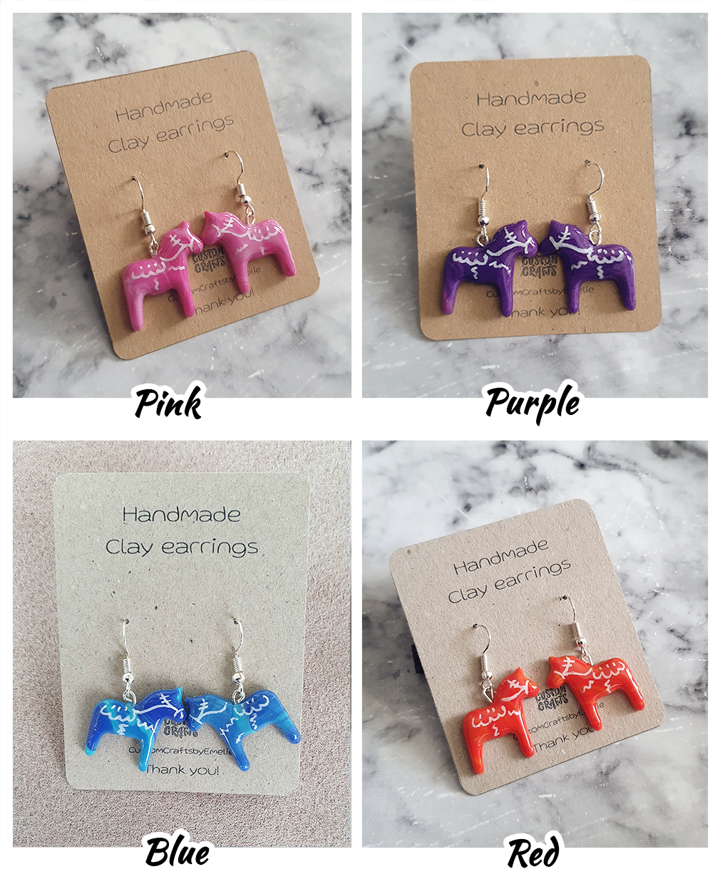 Handmade polymer clay hook earrings - Dalecarlia horse