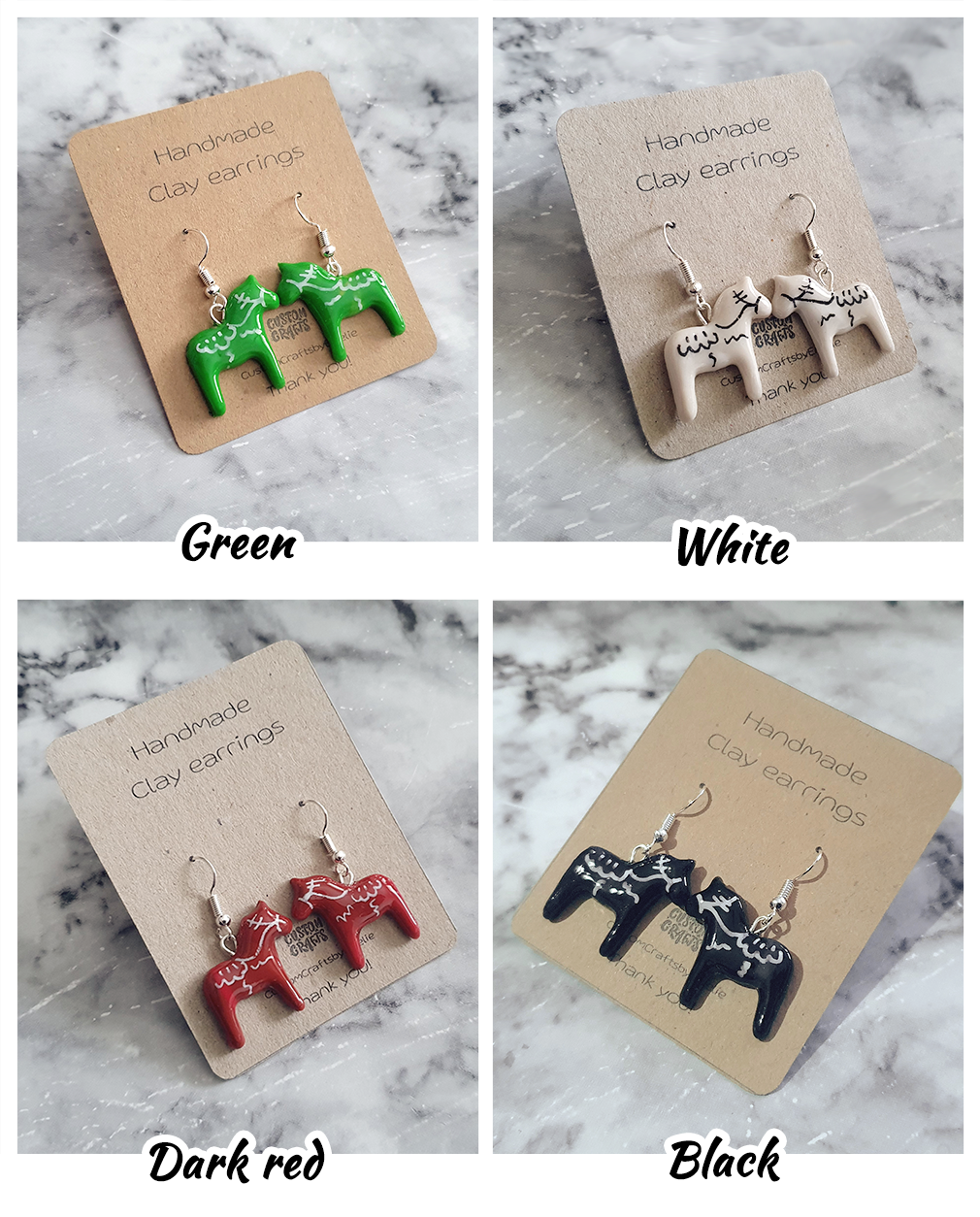 Handmade polymer clay hook earrings - Dalecarlia horse