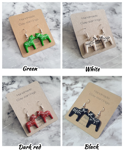 Handmade polymer clay hook earrings - Dalecarlia horse