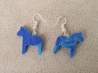 Handmade polymer clay hook earrings - Dalecarlia horse