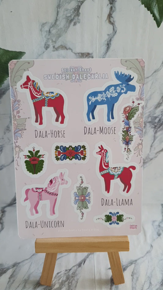 Swedish Dalecarlia - sticker sheet with swedish horses and kurbits. Swedish art