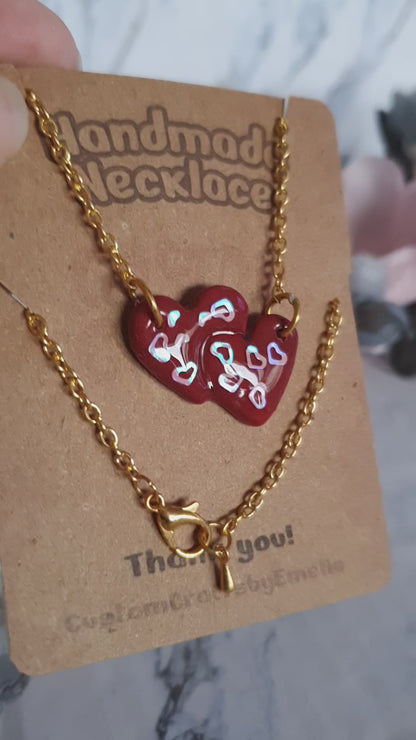Linked Hearts *Red Hearts* - handmade polymer clay necklace