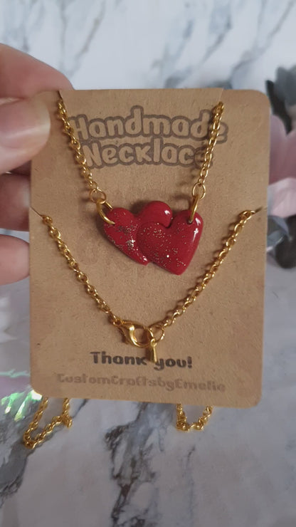 Linked Hearts *Sparkly Hearts* - handmade polymer clay necklace
