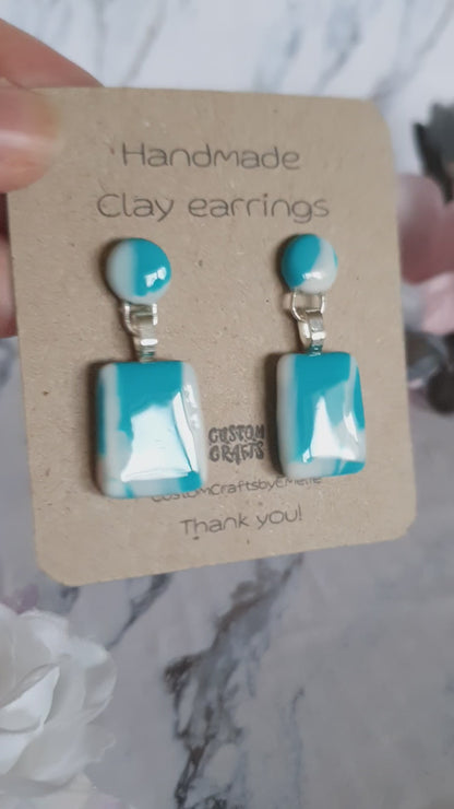 Cloudy skies stud earrings - hand made in polymer clay