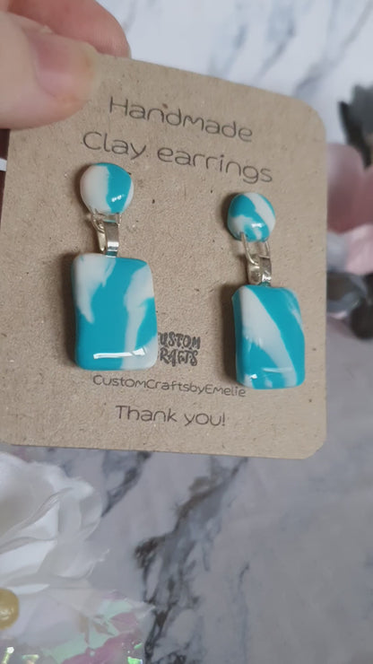 Cloudy skies stud earrings - hand made in polymer clay