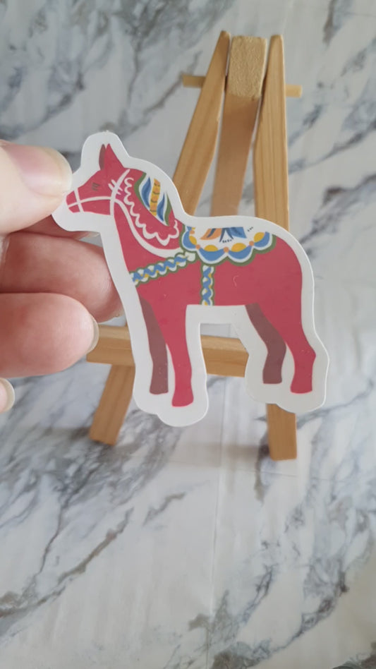 Dala Horse, swedish dalecarlia inspired decore, laminated and water resistant sticker