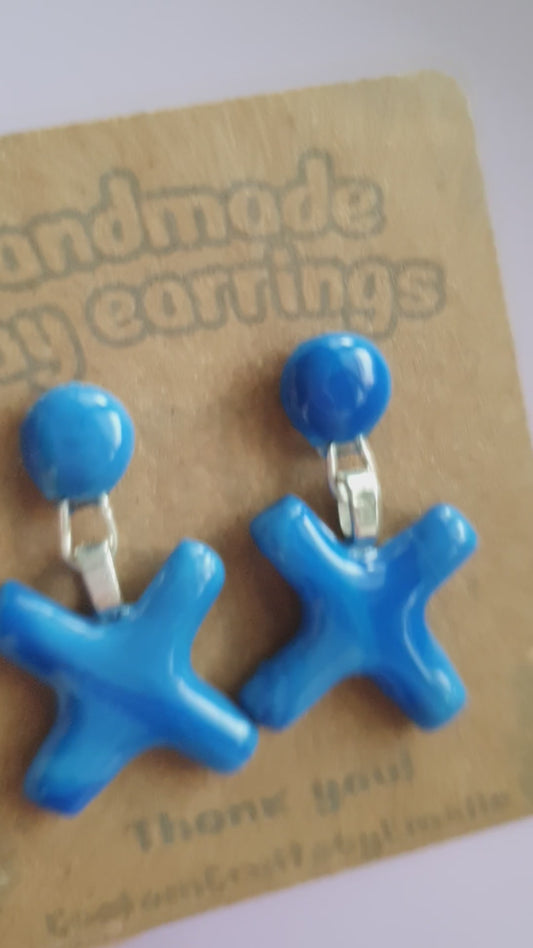 Blue Cross - Hand made polymer clay stud earrings
